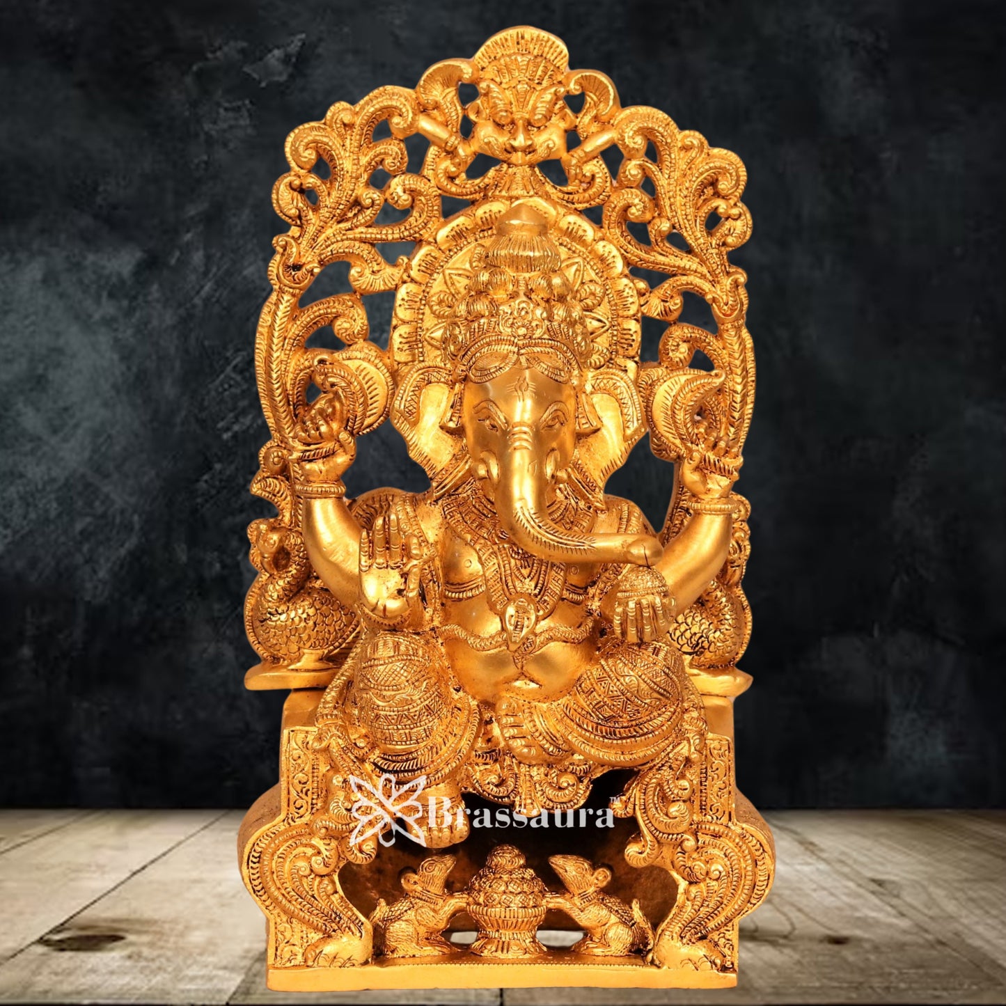 Brass Ring Ganesha Statue Weight 7.6 Kg & Height 13.5 Inch