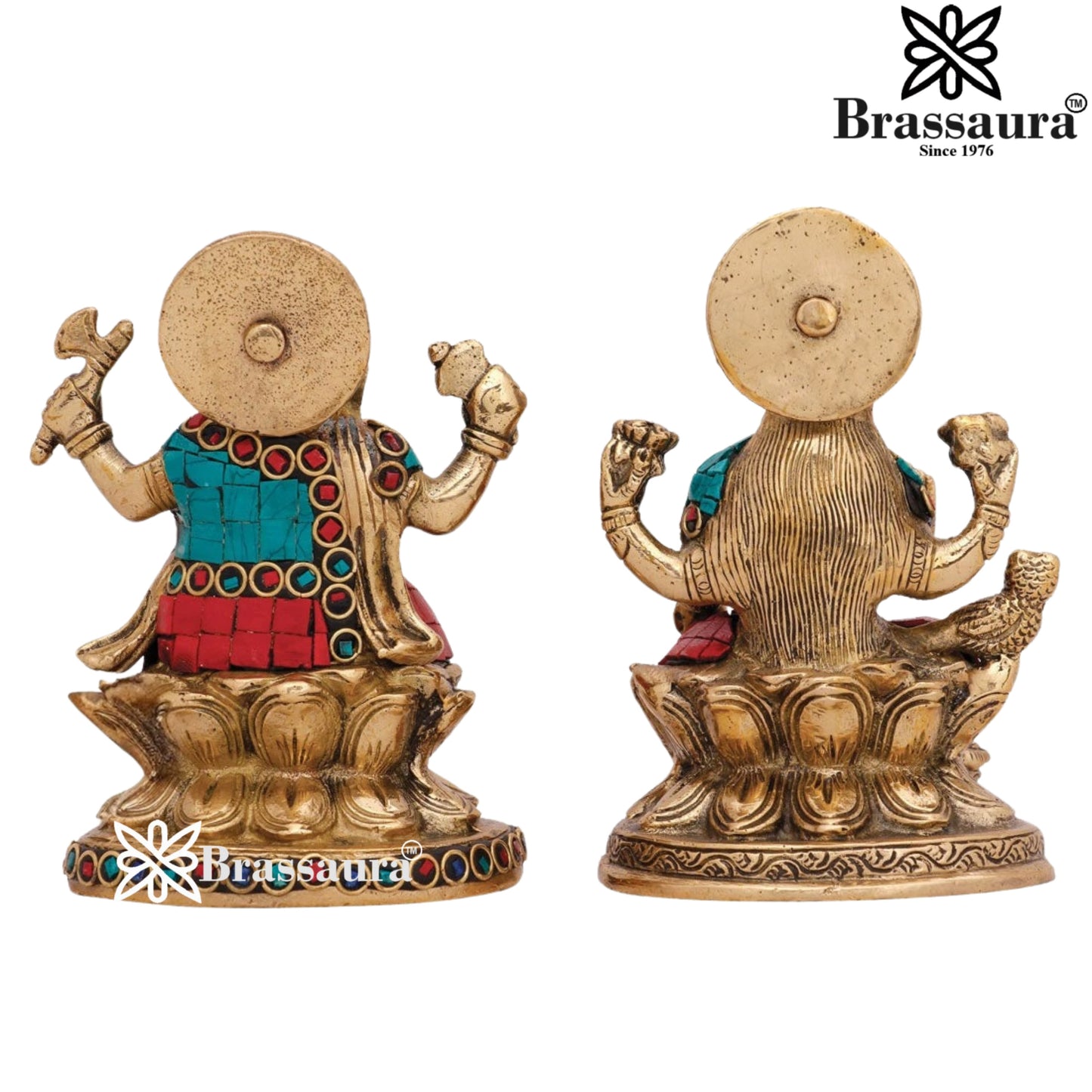 Brass Gem Stone Work Lakshmi Ganesh Weight 2 kg & Height 5 Inch