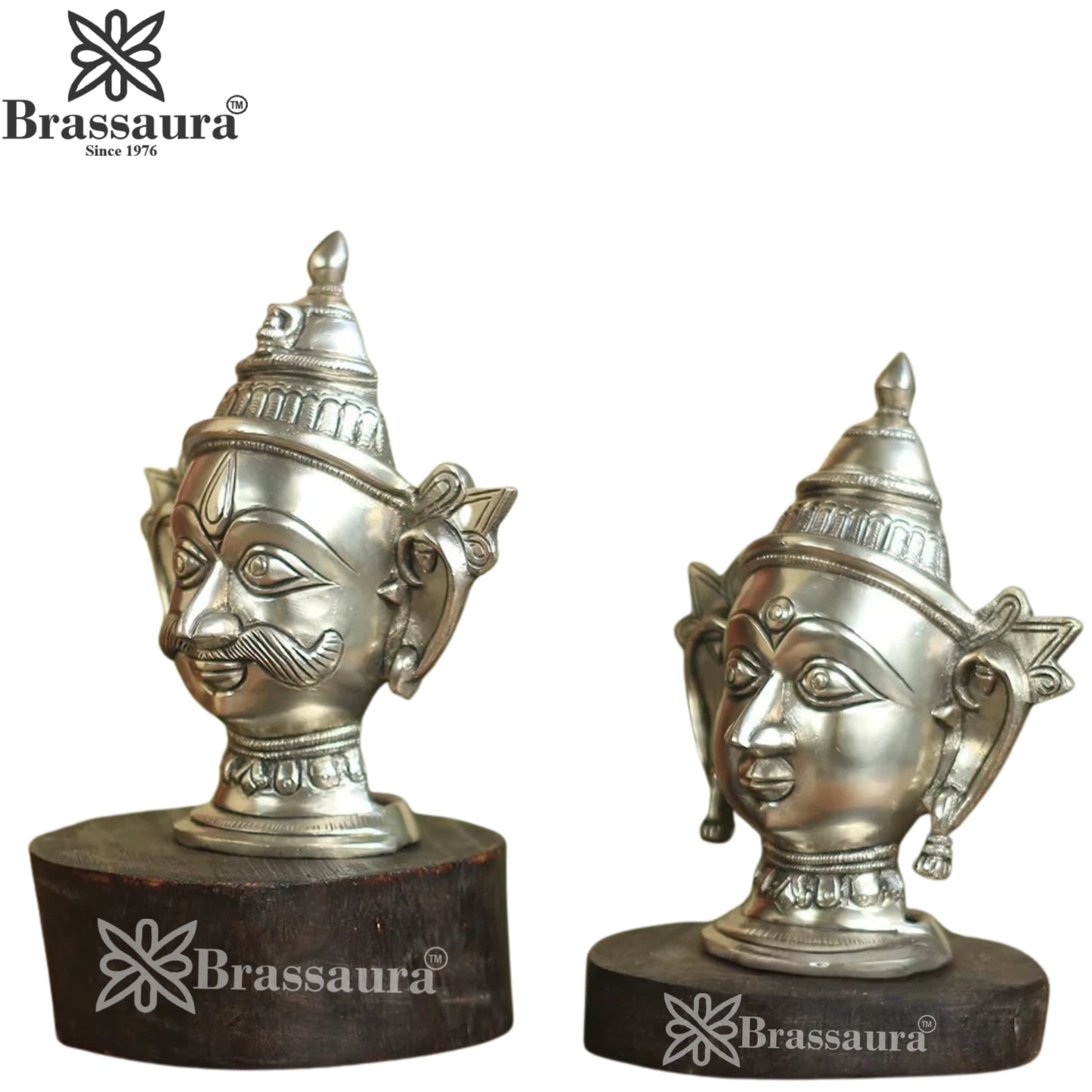 Brass Shiva & Parvati Mask Statue Weight 1.96 Kg And Height 7 Inch