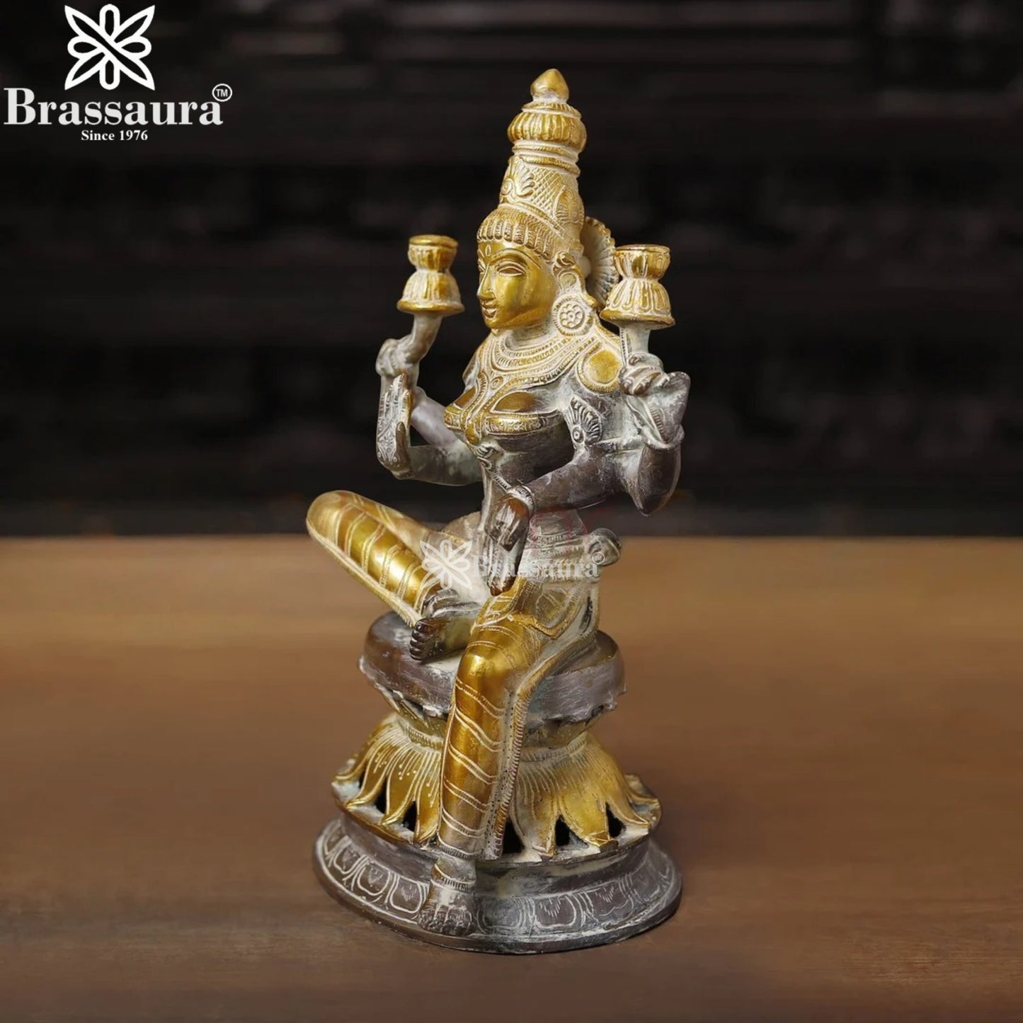 Brassaura™ Artistic Brass Laxmi Idol – Height 12 Inches & Weight 4.3 Kgs | Home & Puja Décor