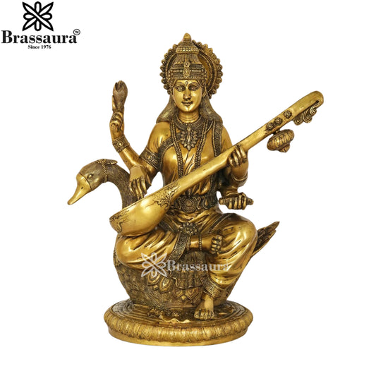 Brass Saraswati Statue Weight 32.5 Kg And Height 24 Inch