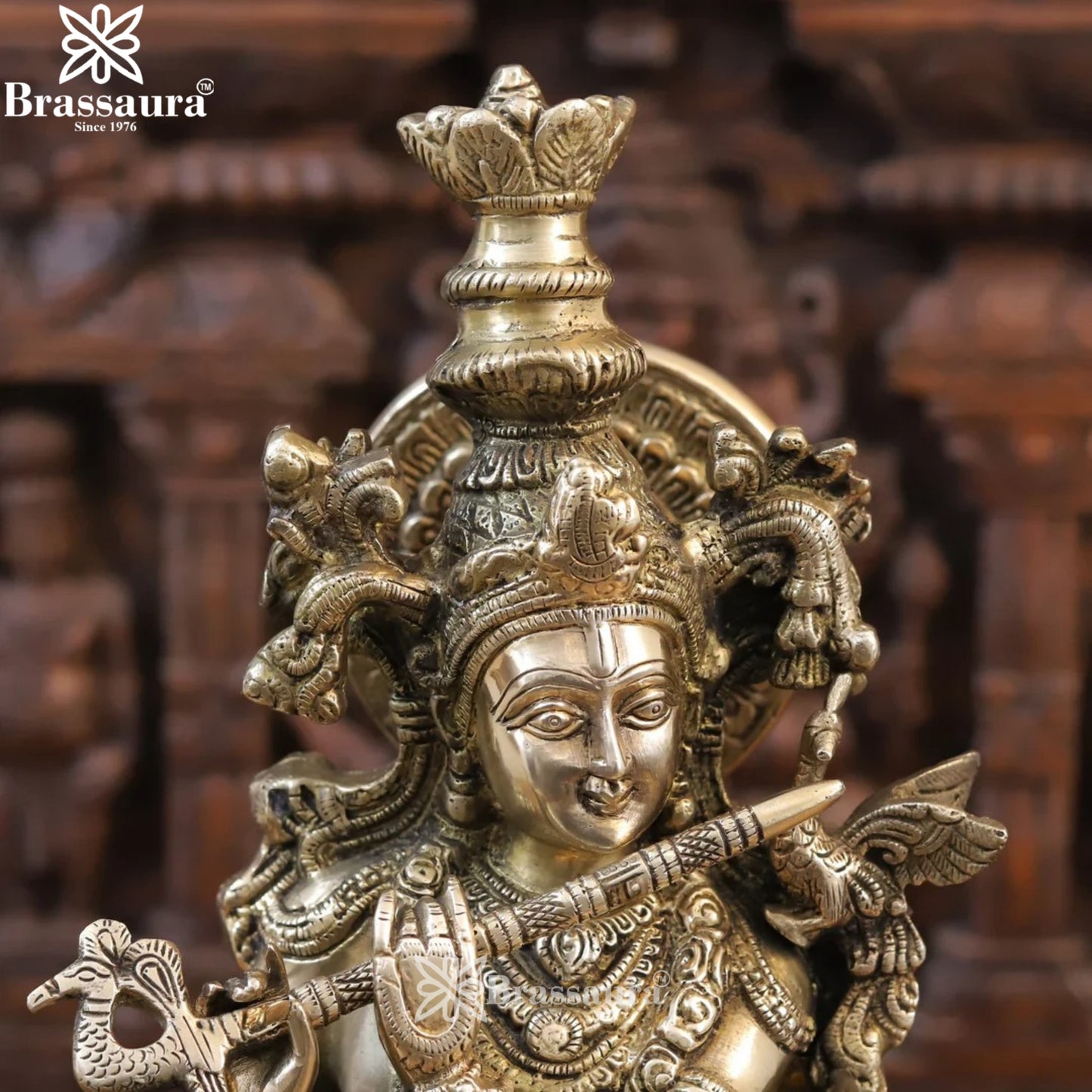 Brass Cow Krishna Murti Weight 16.46 Kg And Height 22.5 Inch