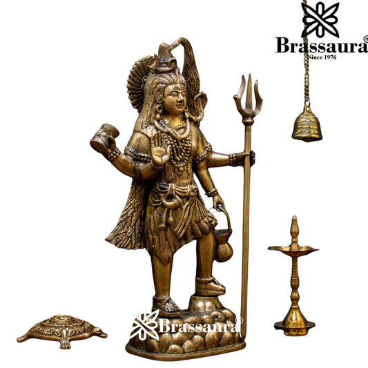 Brassaura® Finely Handcrafted Brass Lord Shiva Murti with Intricate Traditional Detailing | Pure Superfine Brass Handcrafted Murti | Brass Statue for Home Temple, Pooja Room | Height 23 Inches | Weight 13 Kgs