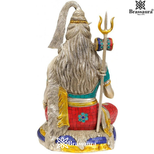 Brassaura™ Luxurious Brass Lord Shiva Murti with Gemstones – Height13.5 Inches & 7 Kgs | Spiritual Décor