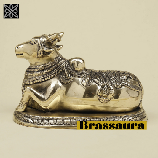 Brassaura™ Brass Nandi Statue | 7.5 Inches Height | 5.88 Kgs Weight | Elegant Golden Finish