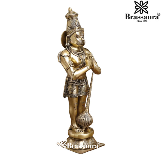 Brassaura™ Brass Sankat Mochan Hanuman Murti – Height 21.5 Inches & Weight 8.92 Kgs| Spiritual Gifting