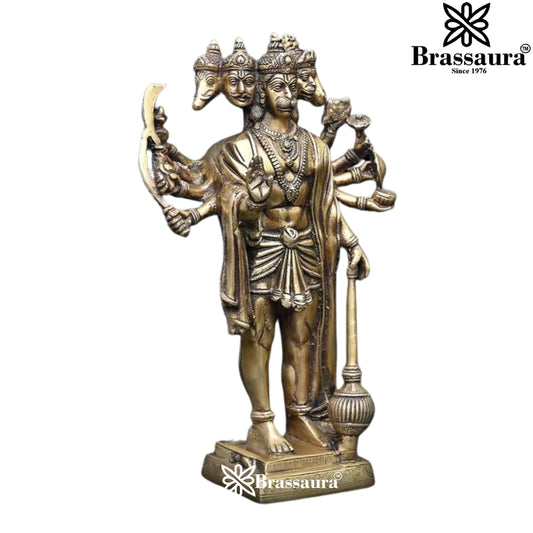 Brassaura™ Brass Standing Panchmukhi Hanuman Statue  Height 13.5 Inches & Weight 5.6 Kgs
