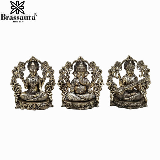 Brass Super Fine Lakshmi Ganesh Saraswati Murti Weight .996 Kg And Height 4 Inch