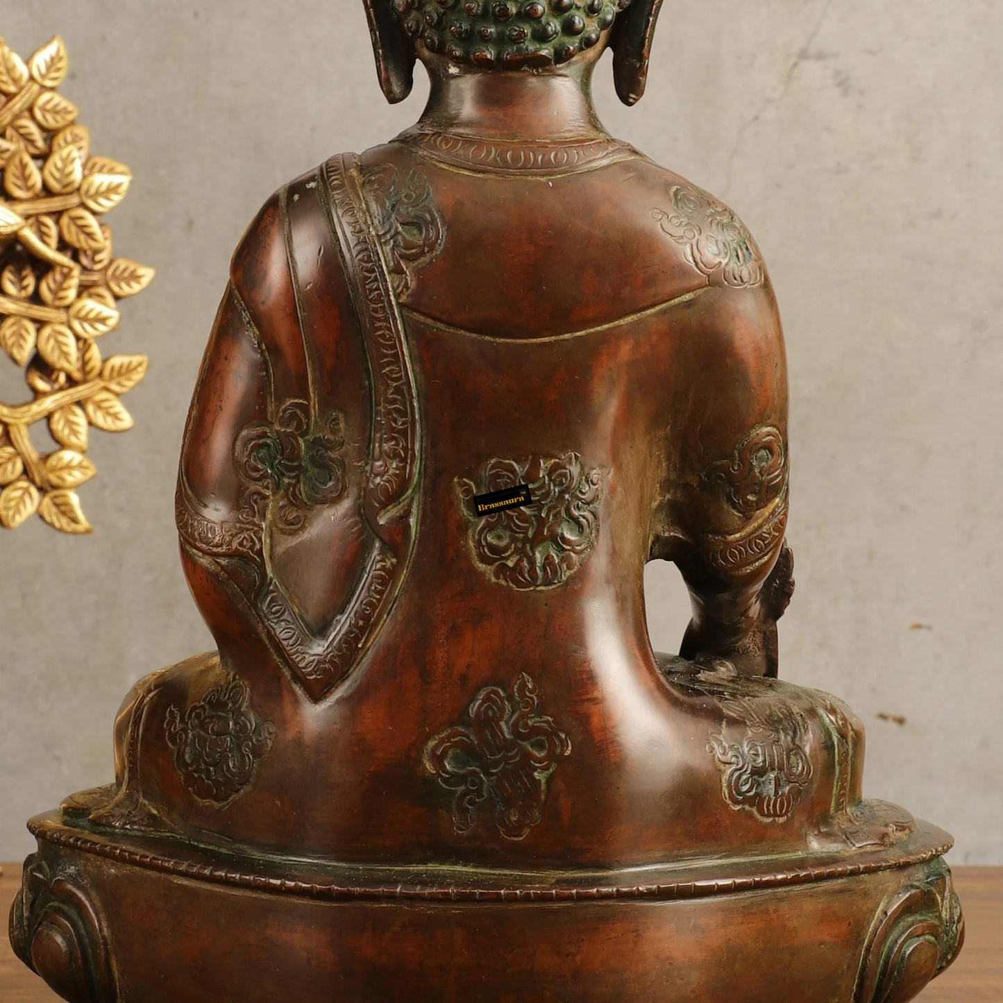 Brassaura™ Pure Brass Medicine Buddha Antique Tone Sculpture – Height 12 Inches, Weight 4.58 Kgs