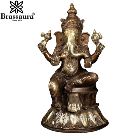 Brass Ganesha Statue Weight 8.4 Kg And Height 14.5 Inch