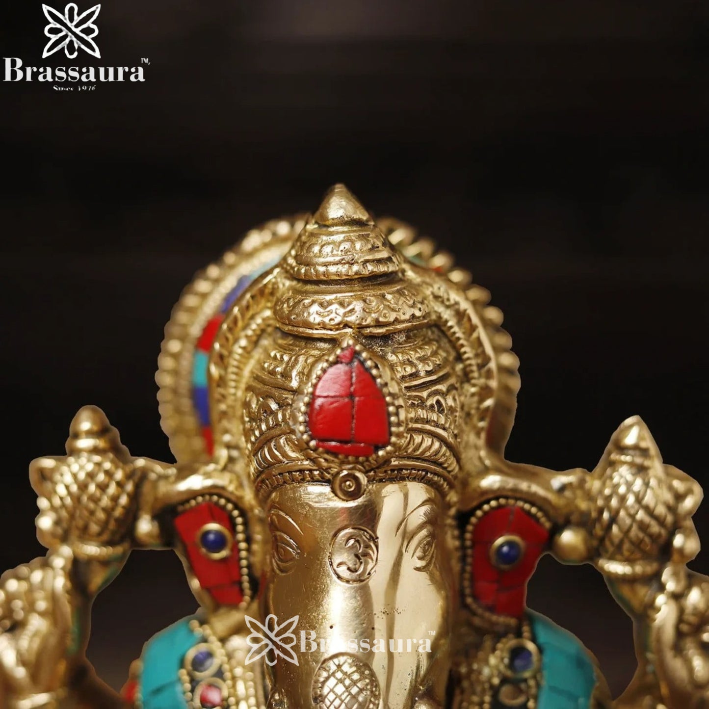 Brass Gem Stone Work Ganesha Weight 3 Kg & Height 8 Inch