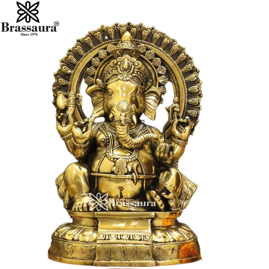 Brass Ring Ganesha Statue Weight 8.57 Kg And Height 14 Inch