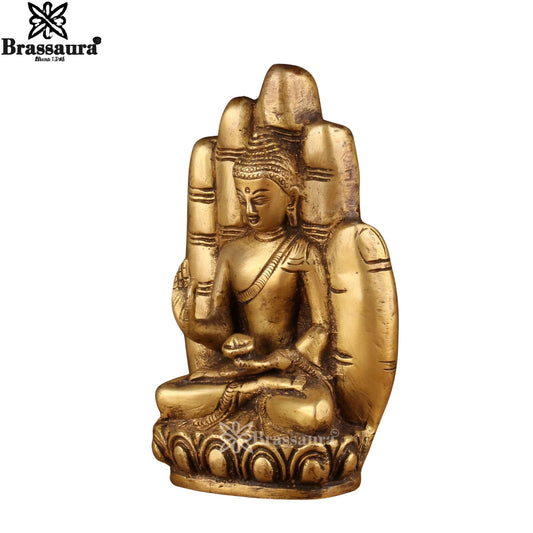 Brass Blessing Artistic Setting On Hand Buddha Weight 1.2 kg & Height 6 Inch