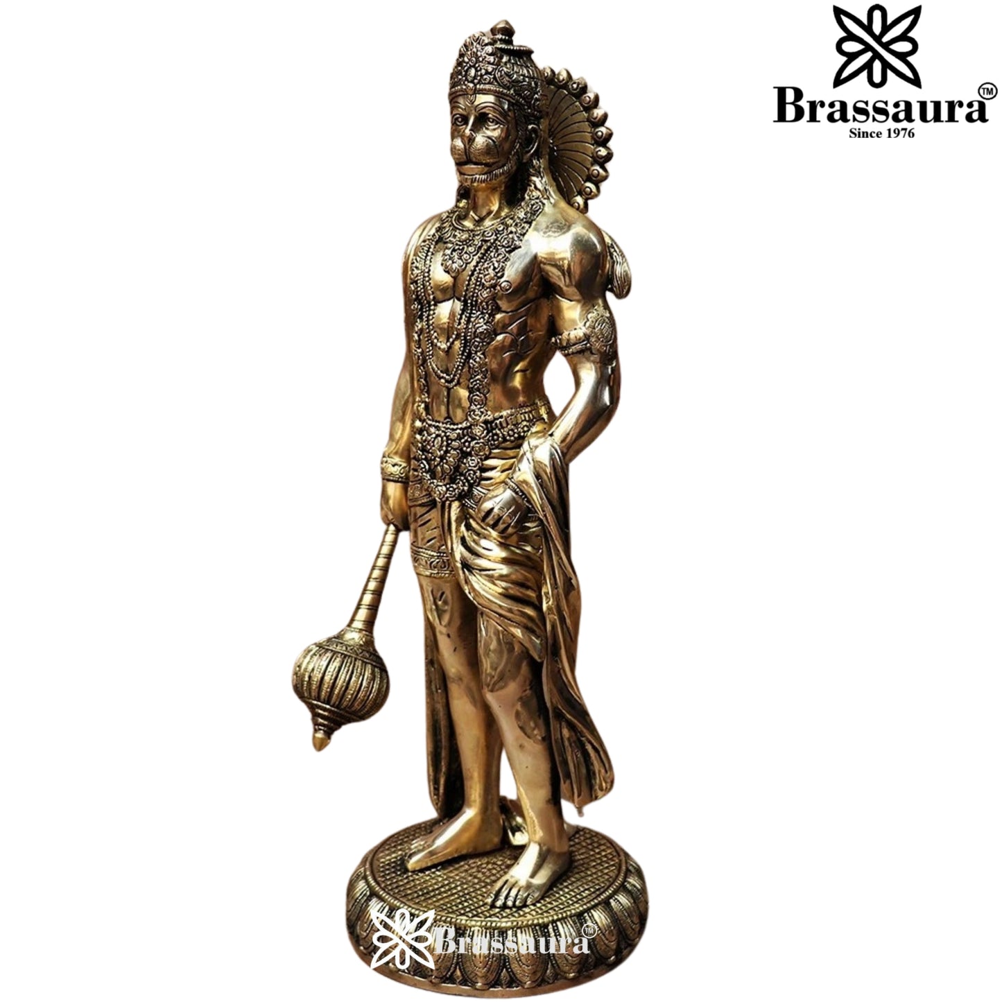 Brassaura™ Exquisite Brass Hanuman Statue – Height 23 Inches & Weight 13 Kgs | Temple Décor
