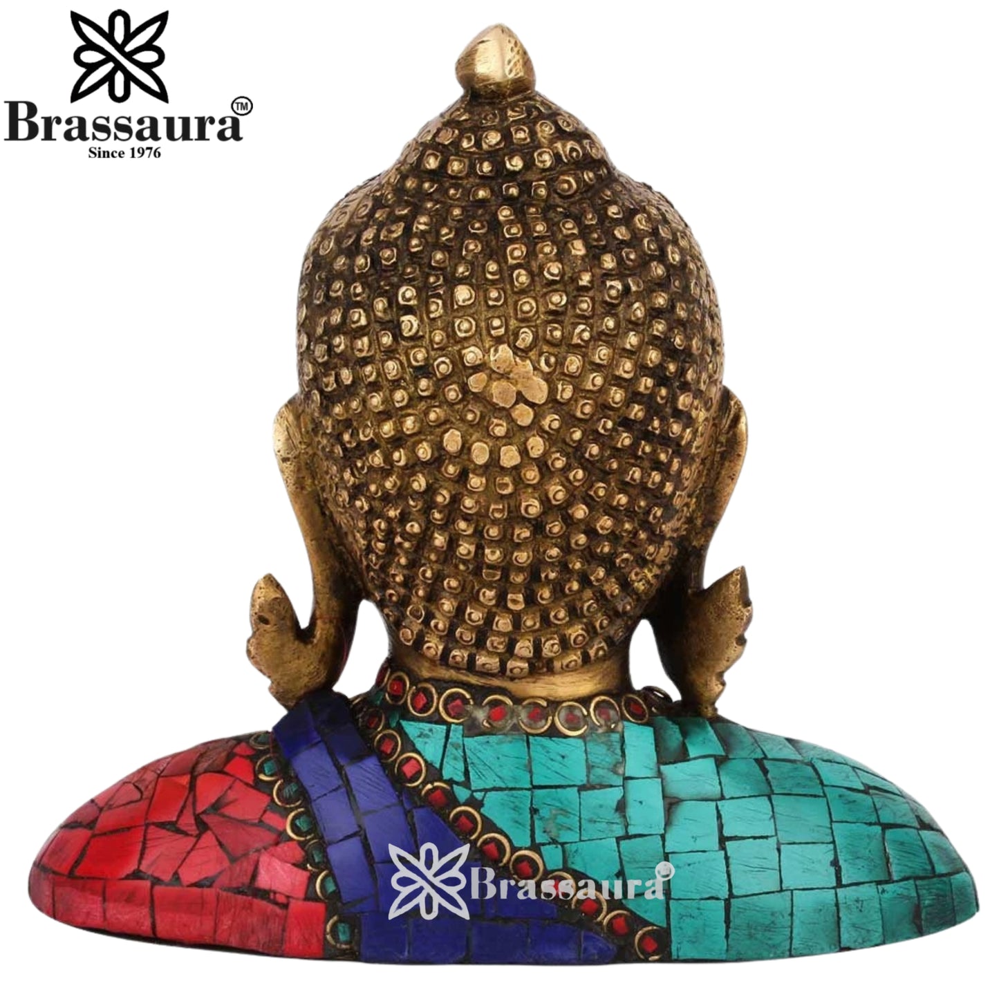 Brass Head Gem Stone Work Buddha Weight 1.6 kg & Height 7 Inch