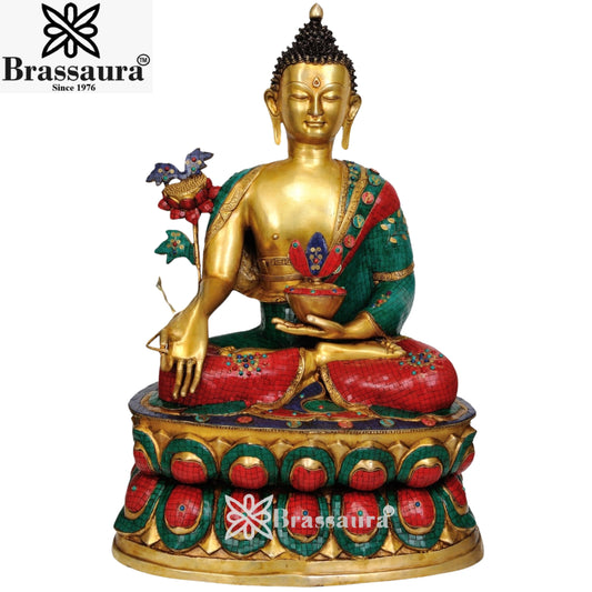 Brass Bhumisprasa Gem Stone Work Buddha Weight 58 Kg & Height 38 Inch