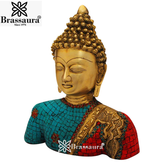Brass Head Gem Stone Work Buddha Weight 3.7 kg & Height 11 Inch
