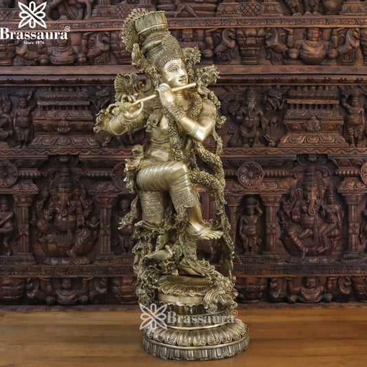 Brass Krishna Murti Weight 73.24 Kg And Height 43 Inch