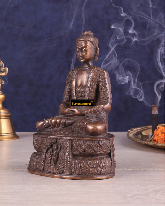 Brassaura™ Pure Brass Buddha Statue – Height 7 Inches, Weight 1.4 Kgs