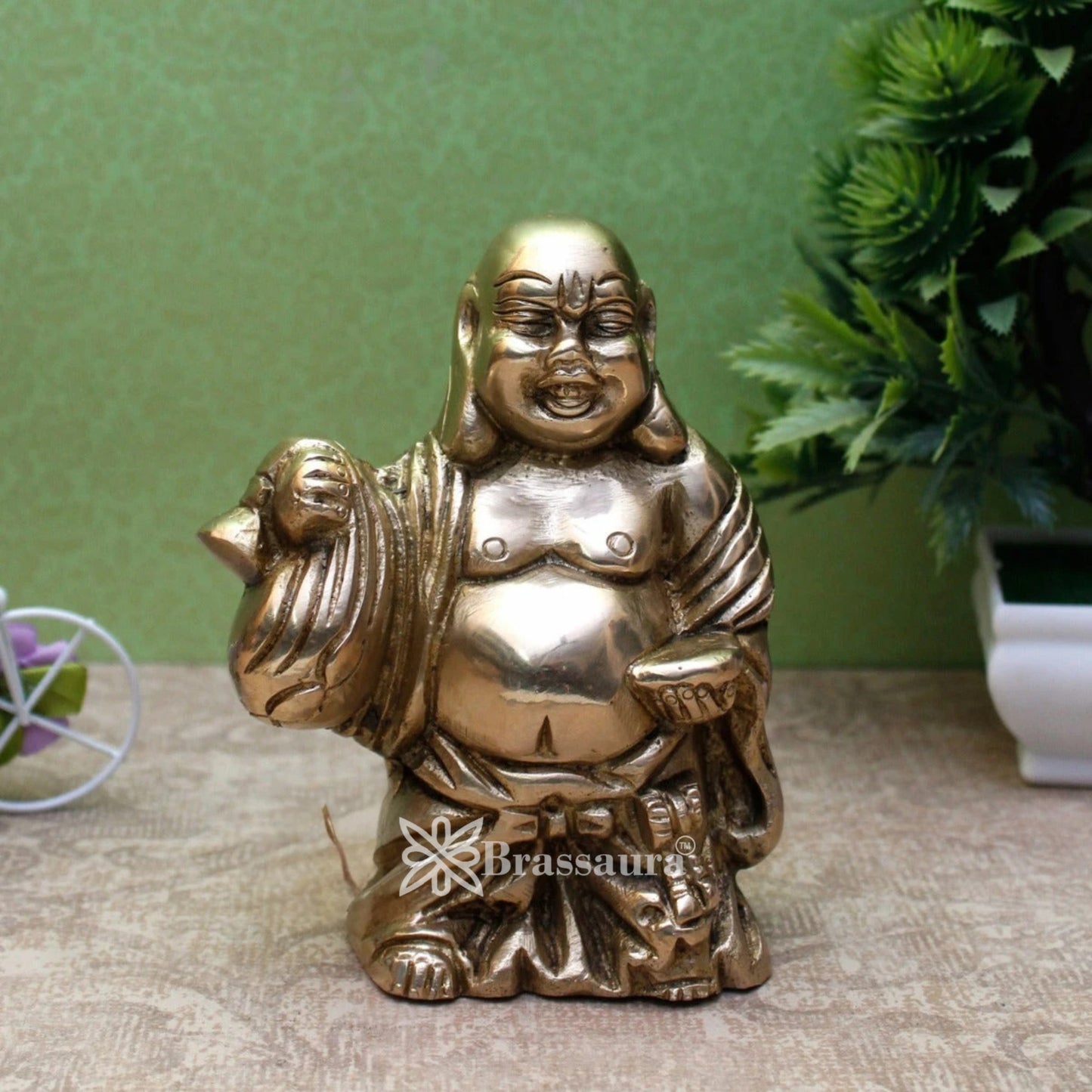 Brass Laughing Buddha Weight 1.2 kg & Height 5 Inch