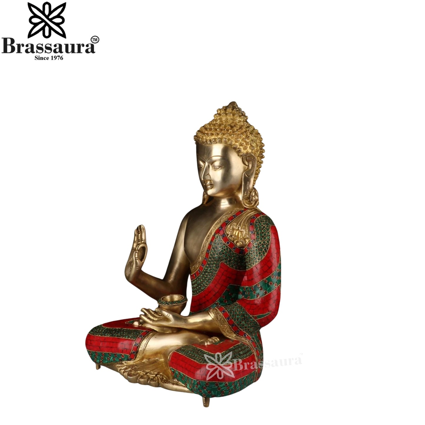 Brass Blessing Gem Stone Work Buddha Weight 18.2 kg & Height 20 Inch
