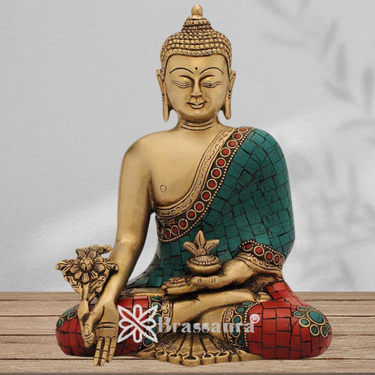 Brassaura® Classic Buddha Idol for Home & Décor | Pure Superfine Brass Handcrafted Murti, Brass Statue for Home Temple, Pooja Room | Height 8 Inches | Weight 2.8 Kg