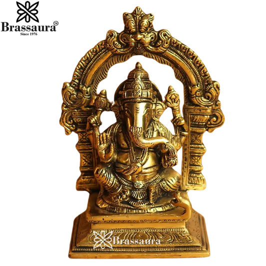Brassaura™ Brass Ganesha Idol | Height 7 Inches & Weight 1.55 Kgs