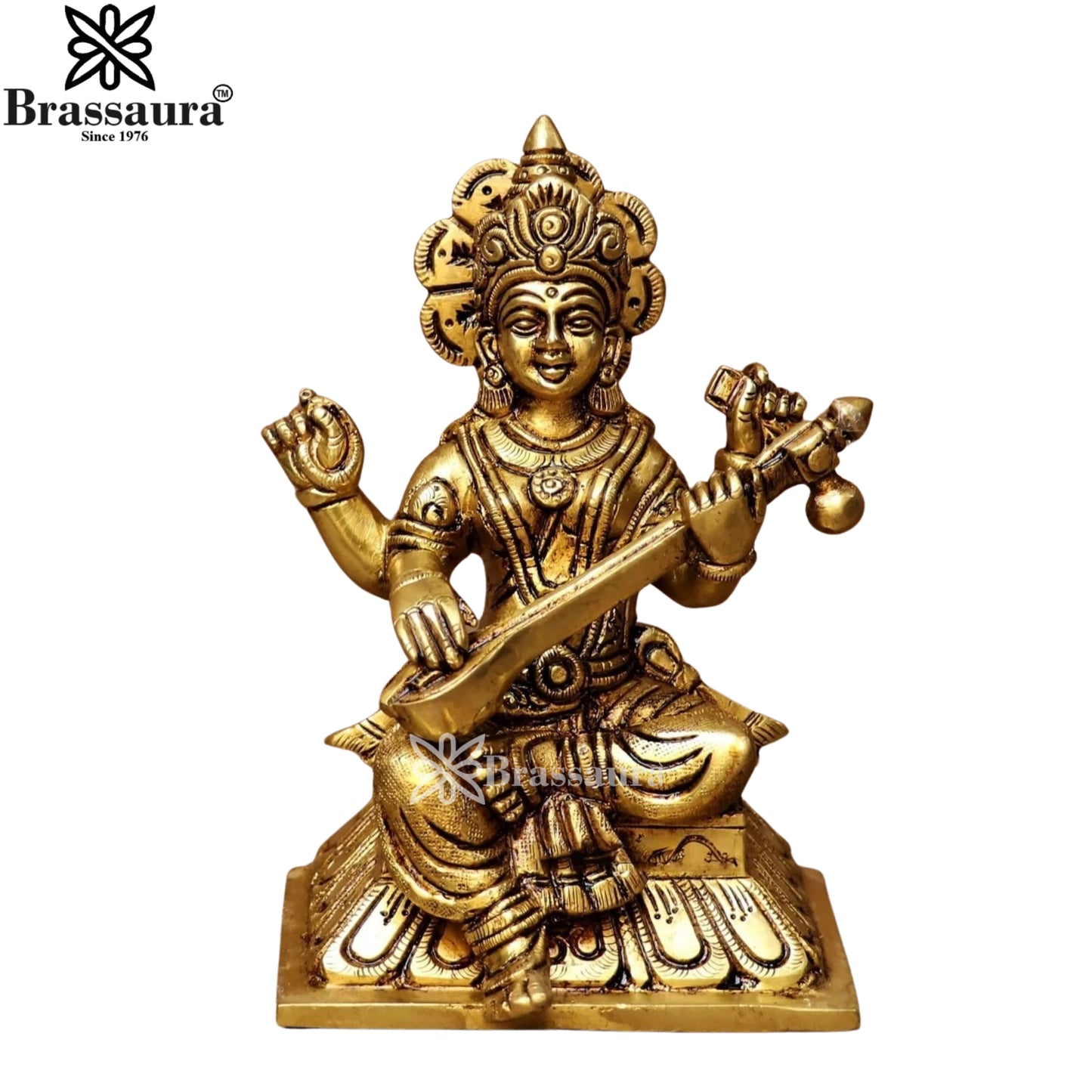 Brass Saraswati Statue Weight 1.7 Kg And Height 6 Inch