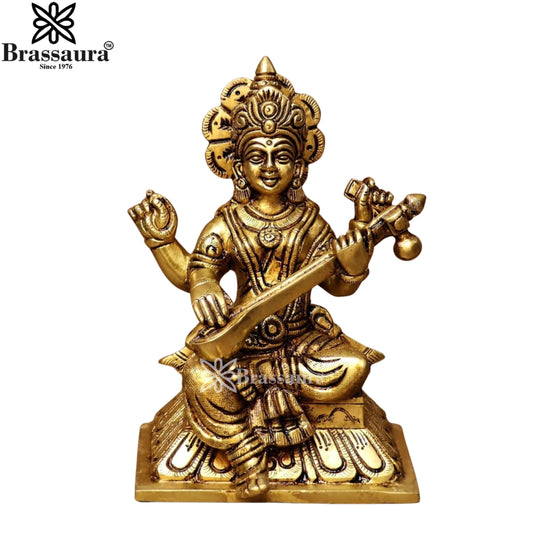 Brass Saraswati Statue Weight 1.7 Kg And Height 6 Inch