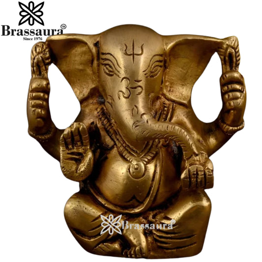 Brassaura™ Brass Ganesha Idol for Home & Décor | Height 3.7 Inches & Weight 0.6 Kgs