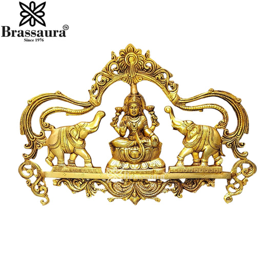 Brassaura™ Brass Gaja Lakshmi Wall Hanging - Height 11 Inches & Weight 4 Kgs