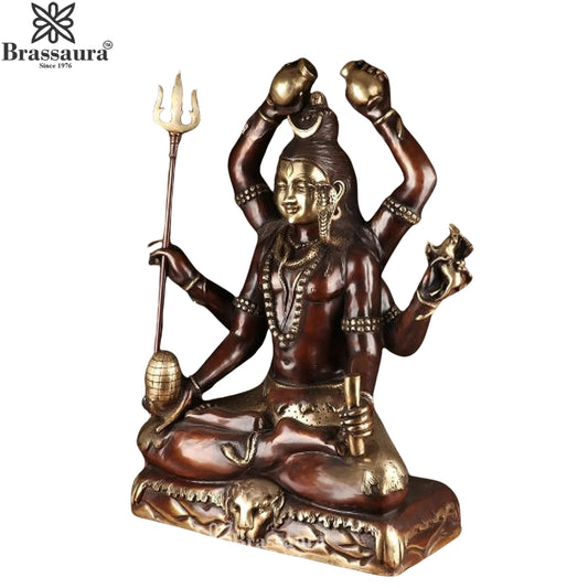 Brassaura™ Brass Lord Mrityunjaya Shiva Statue, Height 30 Inches & Weight 48 Kgs | Temple & Home Décor