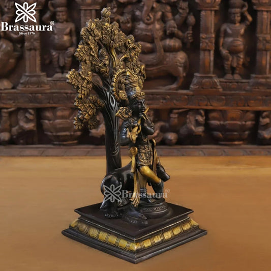 Brass Cow Krishna Murti Weight 7.52 Kg And Height 16 Inch