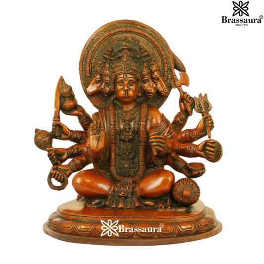 Brassaura™ Premium Brass Panchmukhi Hanuman Idol – Height 9.3 Inches & Weight 4.6 Kgs | Sacred Accent