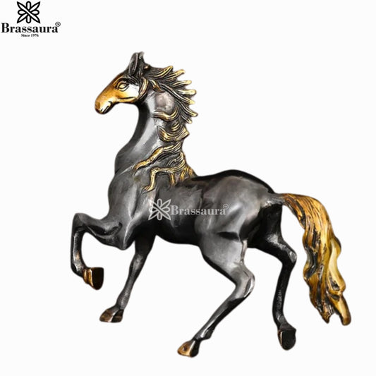 Brassaura® Vintage Brass Horse Sculpture | Handcrafted Decorative Showpiece | Height 10.5 Inches & Weight 2.74 Kgs