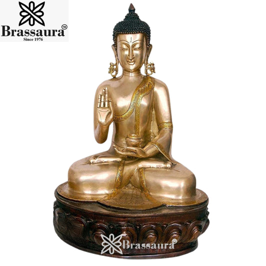 Brass Blessing Buddha With Base Weight 29 kg & Height 25 Inch