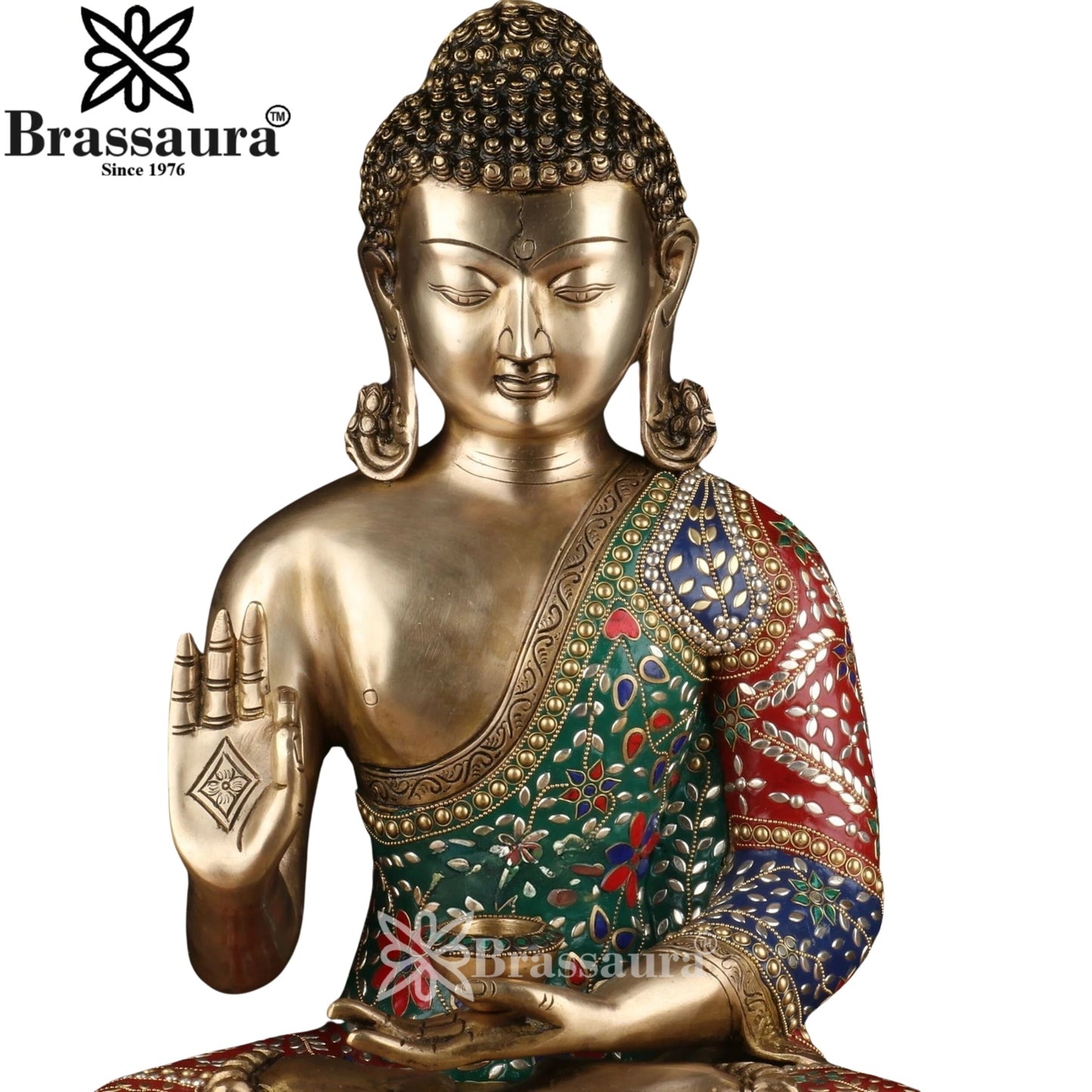 Brass Blessing Gem Stone Work Buddha Weight 19 kg & Height 20 Inch
