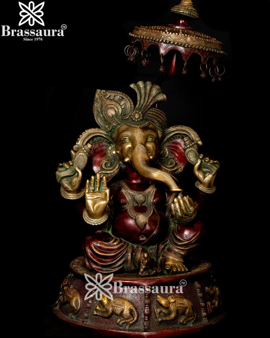 Brassaura™ Brass Ganesha Idol | Height 31.5 Inches & Weight 41 Kgs