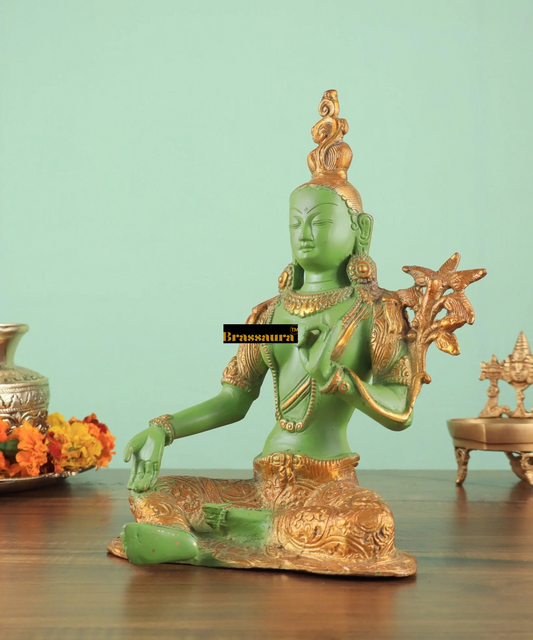 Brassaura™ Pure Brass Green Tara Statue – Height 10.5 Inches, Weight 2.60 Kgs