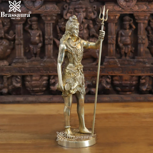 Brassaura™ Handcrafted Brass Shiva Idol – Height 17.5 Inches & Weight 6 Kgs | Temple Figurine