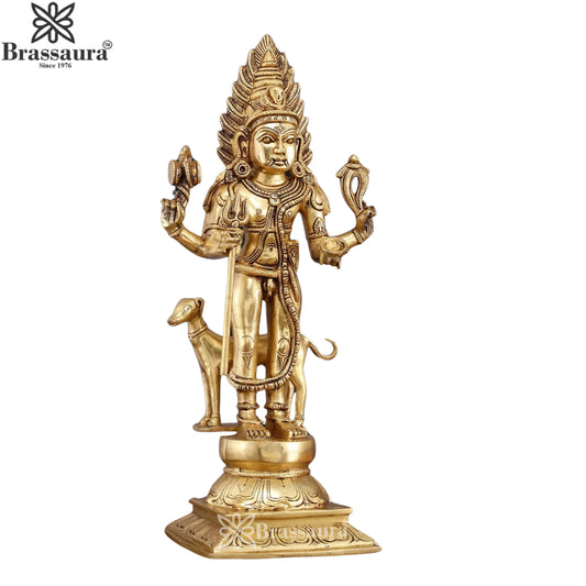 Brassaura™ Brass Kaal Bhairav Idol – Height 17 Inches & Weight 8.7 Kgs | Home Temple & Spiritual Décor