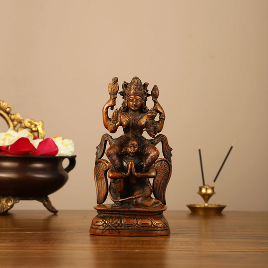 Brassaura™ Handcrafted Pure Brass Lord Vishnu Seated on Garuda Statue | 8 Inch Height | 2 KG Weight | Intricate Craftsmanship