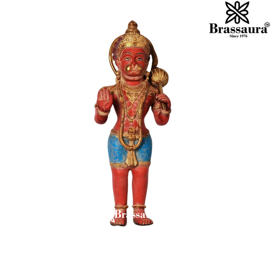 Brass Vermillion Red Standing Hanuman Statue Weight 12.8 Kg And Height 23 Inch