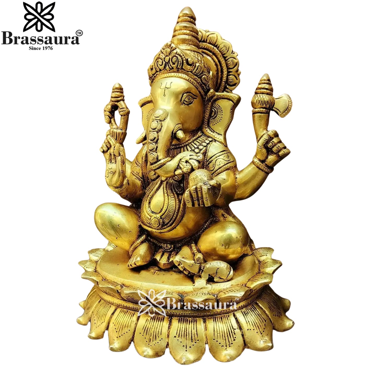 Brass Lotus Ganesha Statue Weight 7.4 Kg & Height 11.5 Inch
