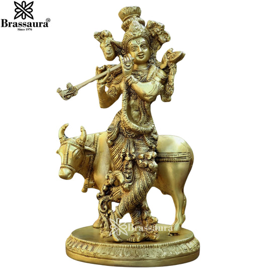 Brass Cow Krishna Murti Weight 3 Kg And Height 10 Inch