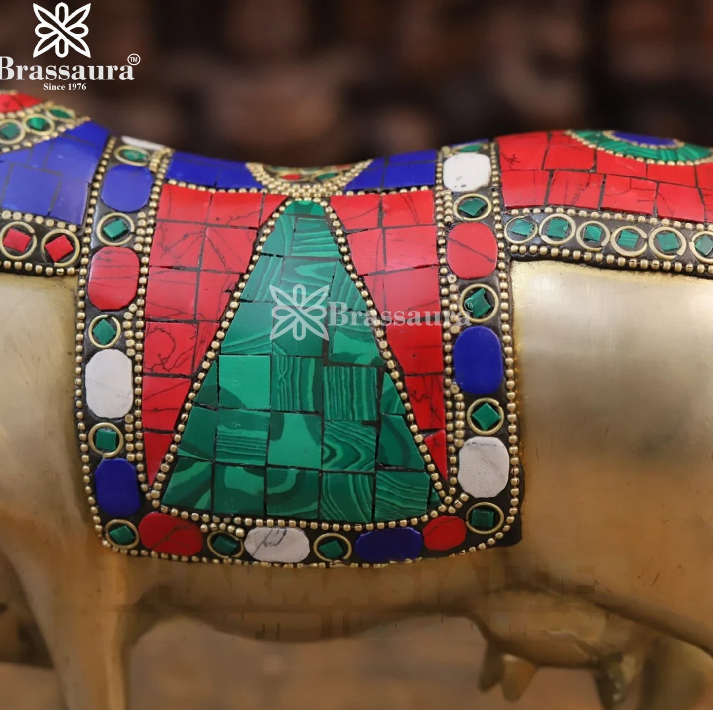Brass Gem Stone Work Cow Statue Weight 3.48 Kg And Height 7.5 Inch