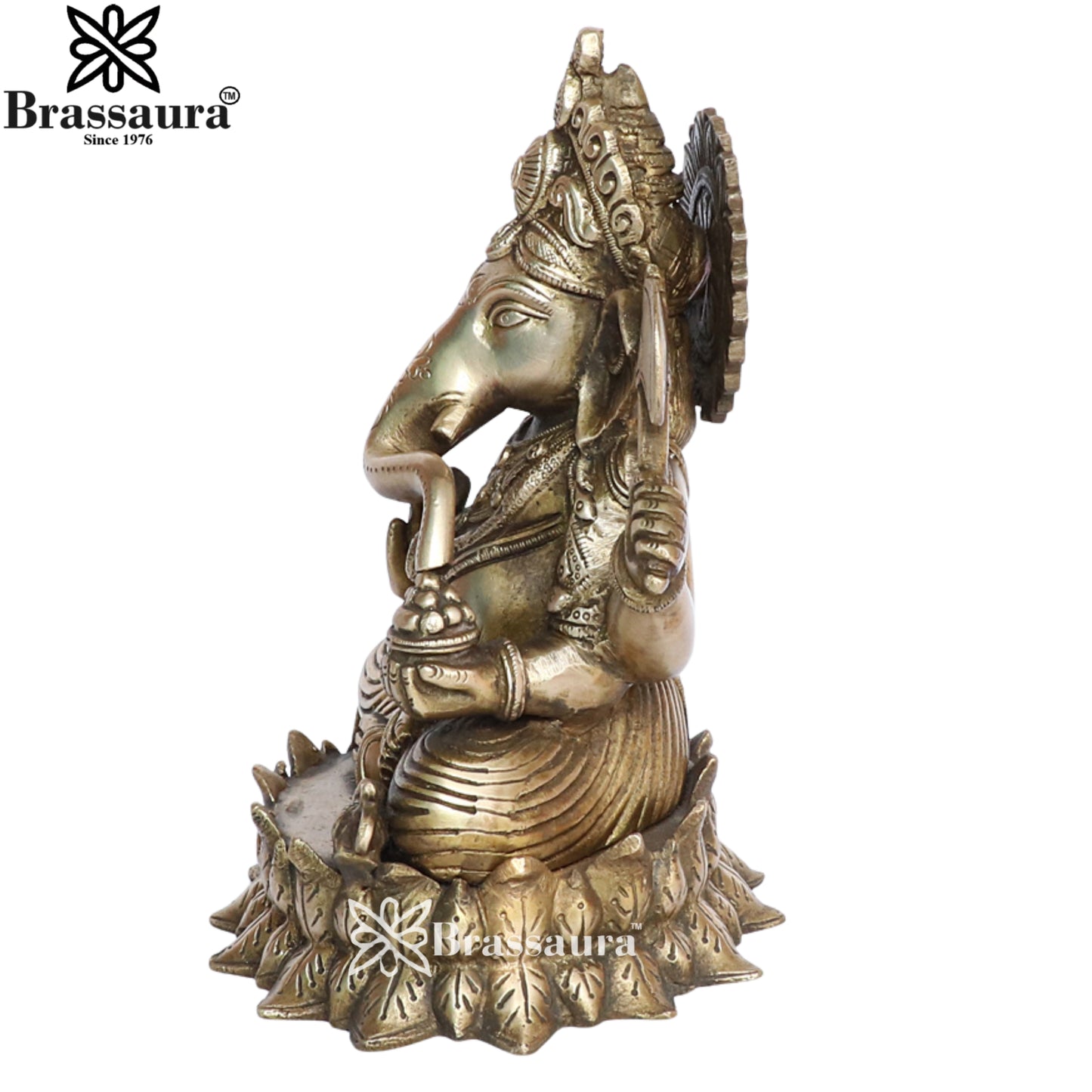 Brass Lotus Ganesha Weight 4.4 Kg & Height 10 Inch