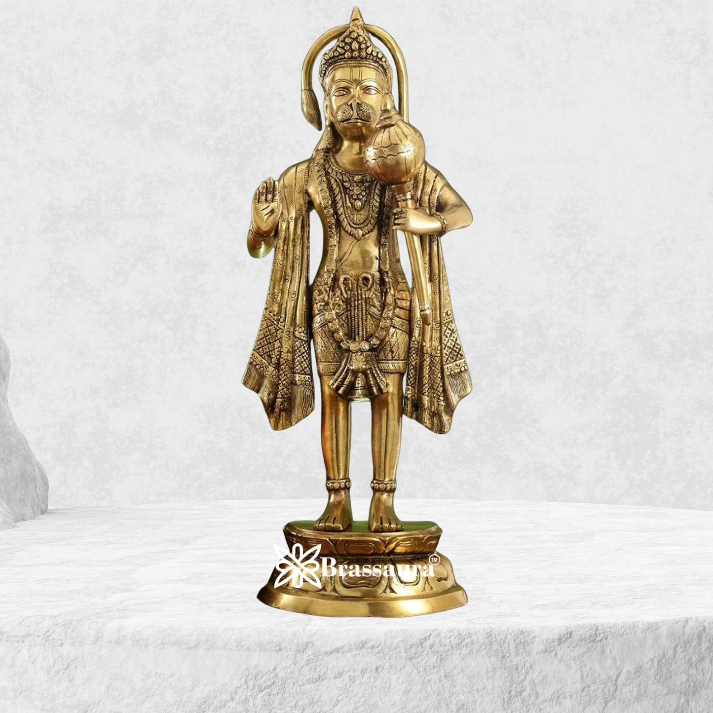 Brassaura™ Brass Ashirwad Mudra Hanuman Statue, Height 26 Inches & Weight 13.5 Kgs | Temple Décor