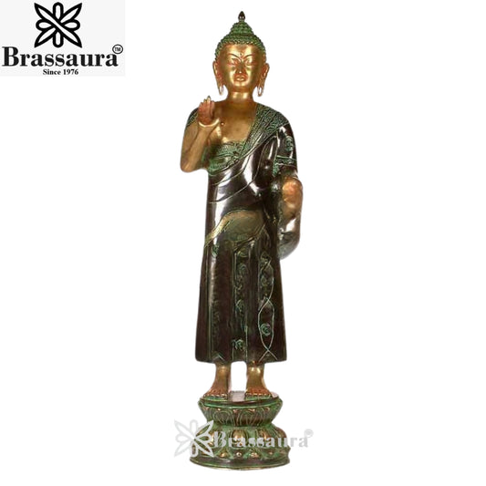 Brass Standing Buddha Weight 13 Kg & Height 33 inch
