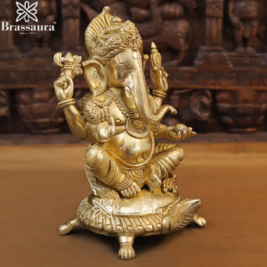 Brass Ganesha On Turtle Weight 7.46 Kg & Height 13 Inch
